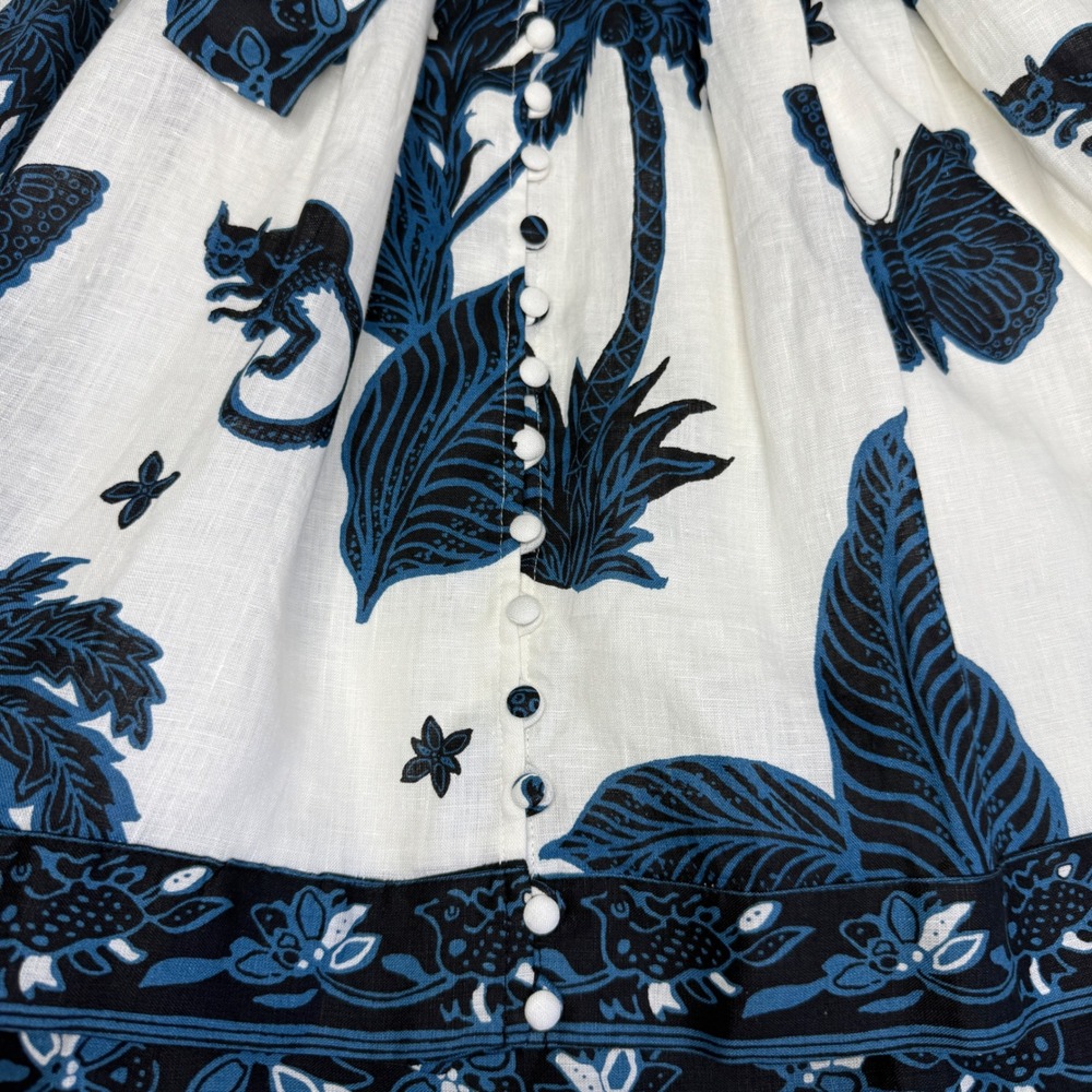 BANANA REPUBLIC Linen Balloon Sleeve Mini Dress Blue Butterfly Palm Print Size 4 - Picture 4 of 15